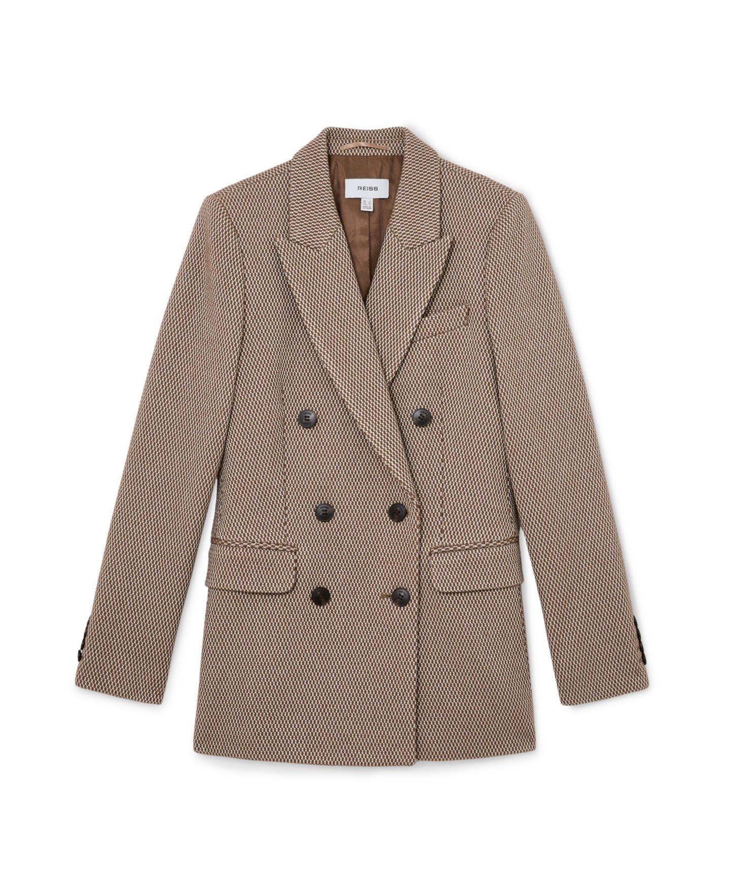 Женский пиджак REISS Petite Aubrey Double-Breasted Wool-Blend Padded-Shoulder, цвет: Серо-коричневый нейтральный — фото 5