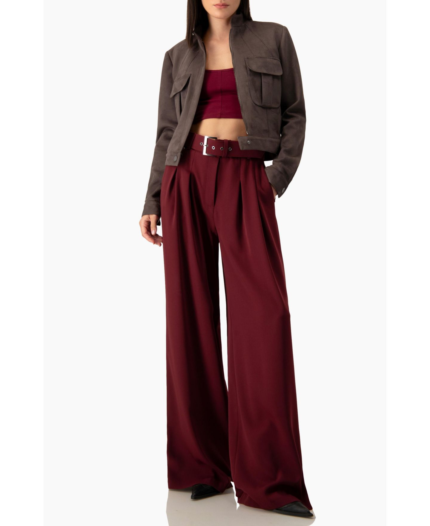 Женские брюки Ivonne High-Waisted Wide-Leg Pleated, цвет: Винный — фото 6