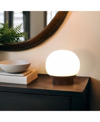 Marlow 8" Walnut Wood Round LED Dimmable Table Lamp with Frosted Glass Shade