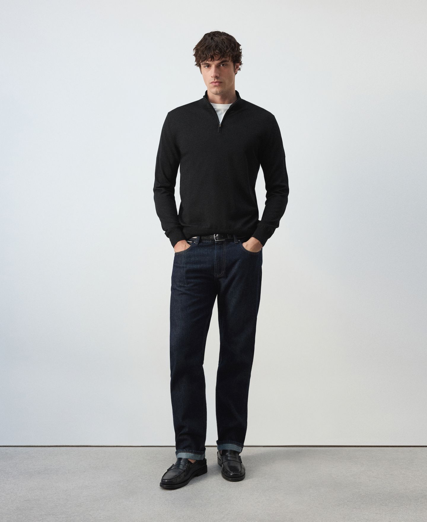 Мужской свитер Mango Willyp Quarter-Zip Mock Neck Wool, цвет: Чёрный — фото 4
