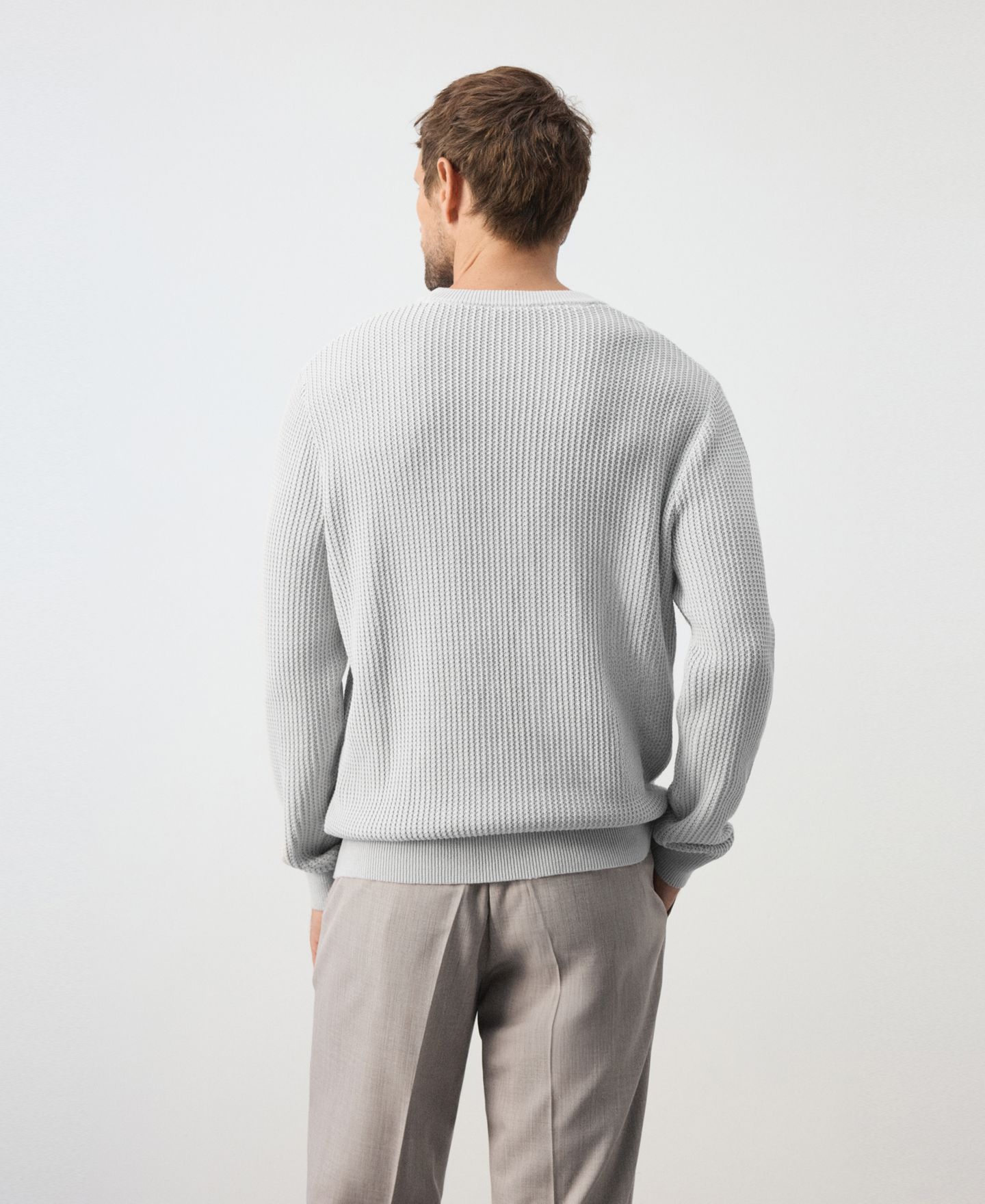 Мужской свитер Mango Bilbo Cotton Crewneck Ribbed, цвет: Ледяной серый — фото 5