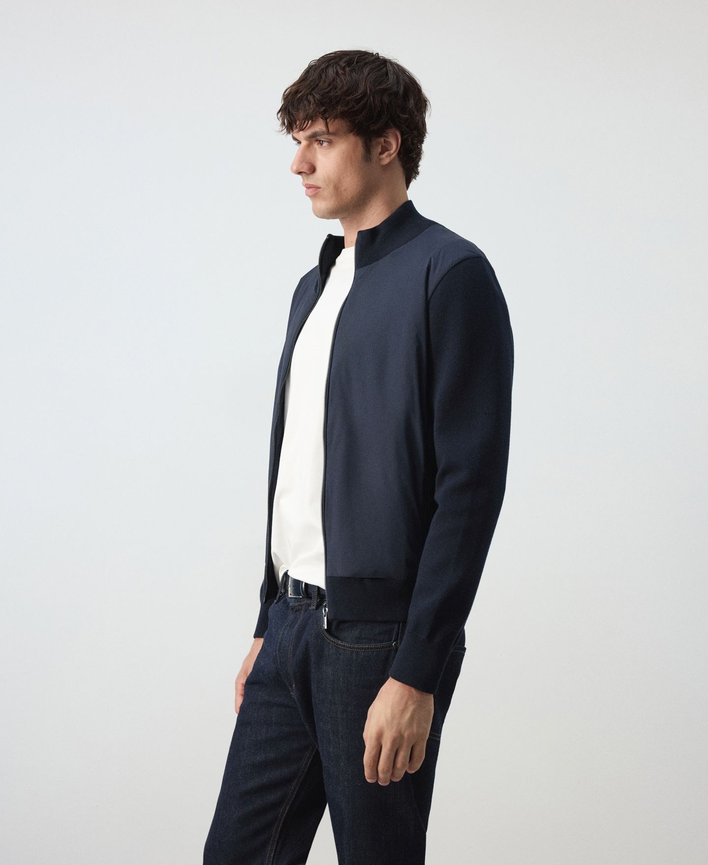 Мужской кардиган Mango Aston Full-Zip Mock-Neck, цвет: Тёмно-синий — фото 2