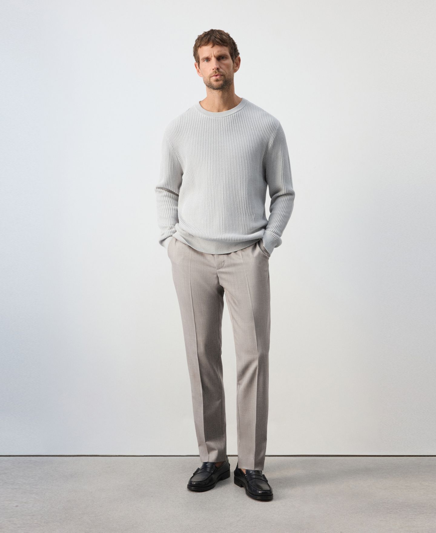 Мужской свитер Mango Bilbo Cotton Crewneck Ribbed, цвет: Ледяной серый — фото 8