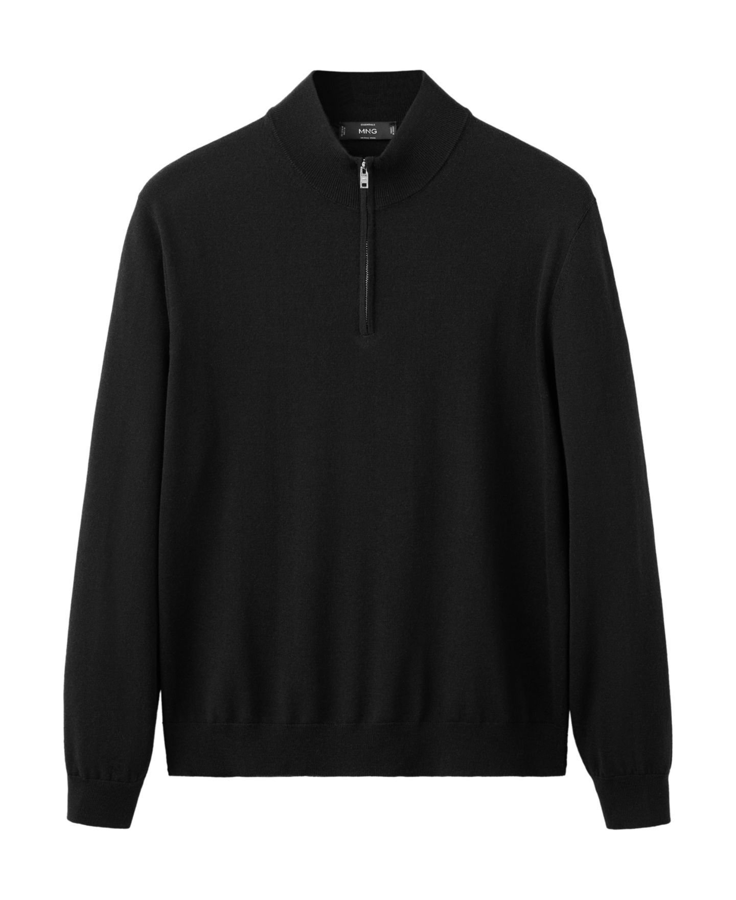 Мужской свитер Mango Willyp Quarter-Zip Mock Neck Wool, цвет: Чёрный — фото 1