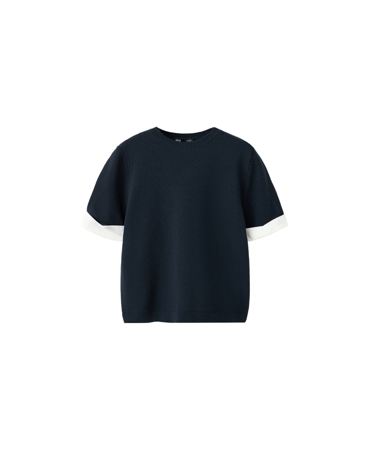 Mango Women's Striped Mixed-Material Short-Sleeve Crewneck Sweater - Navy