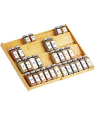 Bamboo Spice Drawer Organizer, Expandable 4 Tier Spices Rack for Cabinet Drawer,(Jars Not Included, From 12" to 23" Wide