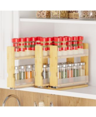 Bamboo Pull Out Spice Rack Organizer for Kitchen Cabinets - 3 Drawer, 2-Tier Heavy-Duty Sliding Storage, 7.6" Wide