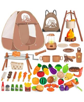 Camping Pop-Up Tent & BBQ Grill 80-Piece Playset, Ages 3-8