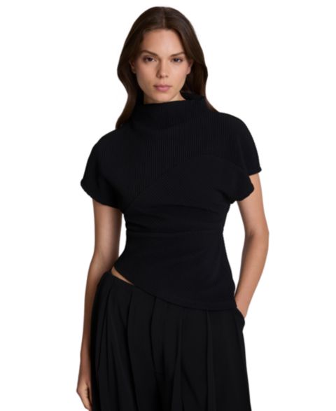 Женский свитер Kenneth Cole Mock Neck Extended Shoulder Short-Sleeve Pullover Top, цвет: Чёрный