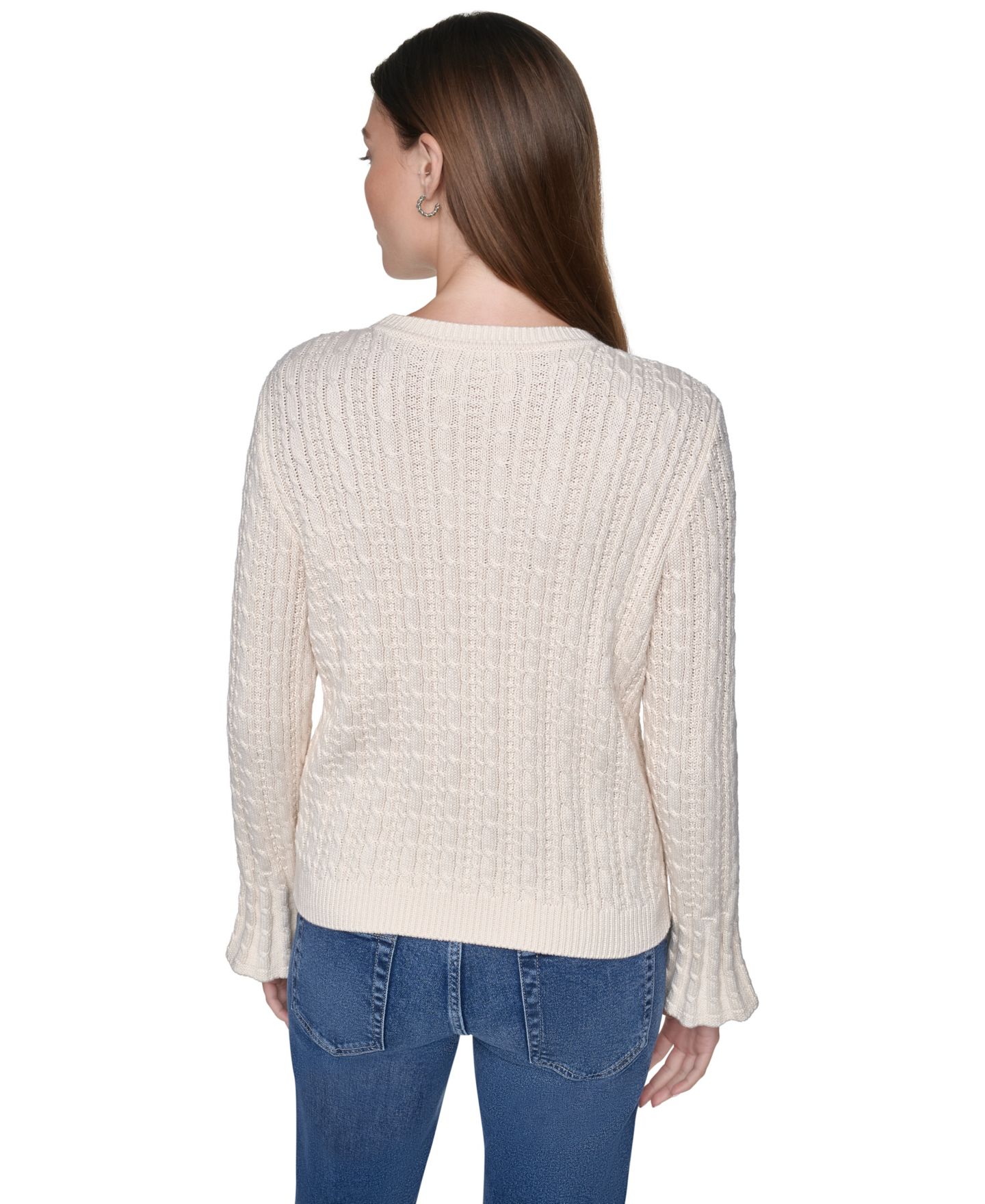 Женский свитер DKNY Jeans Petite Cable-Knit Ruffled-Cuff, цвет: Сливочный — фото 5