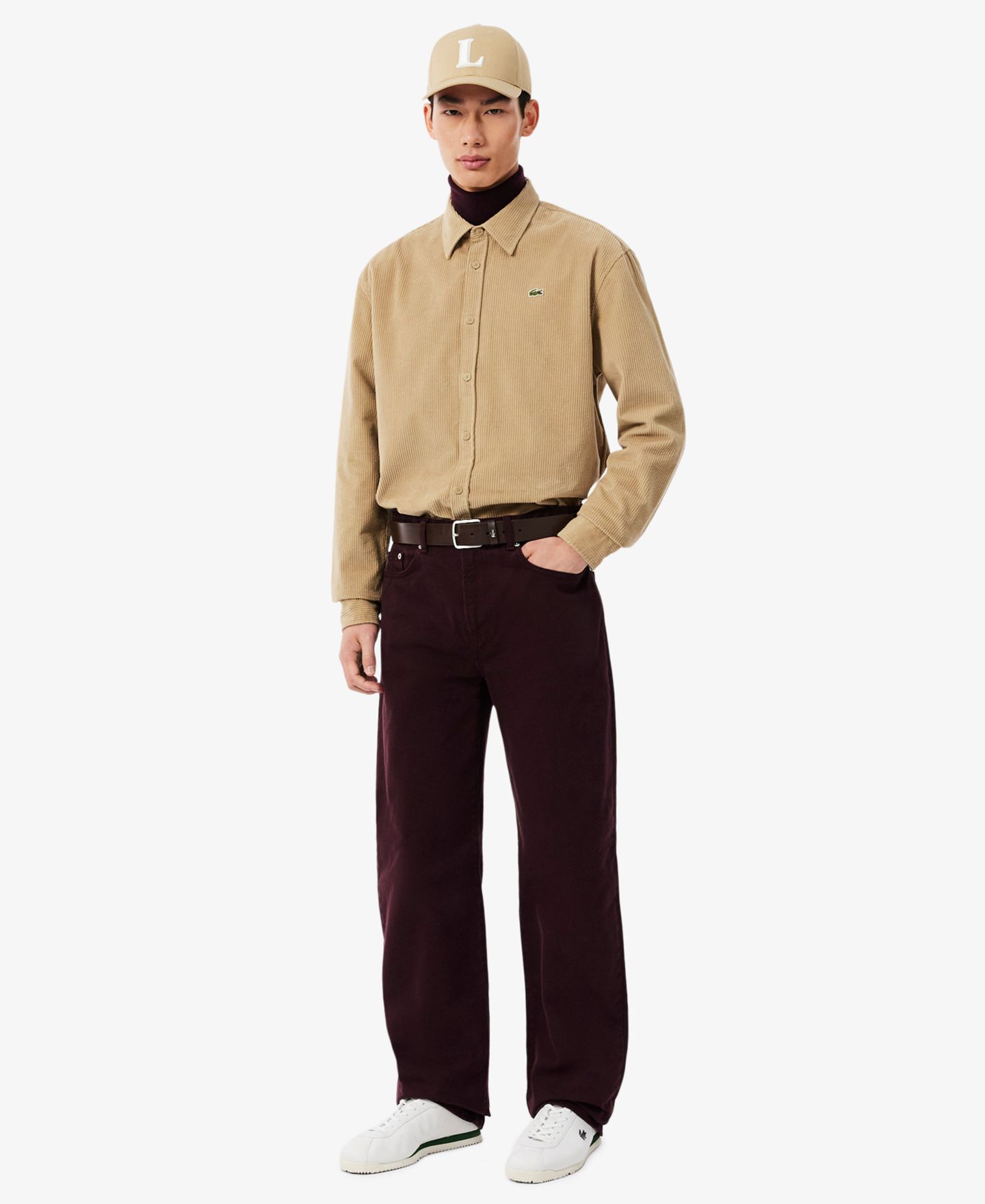 Мужская рубашка Lacoste Corduroy Regular-Fit Button Down, цвет: Тёмный бежевый — фото 2