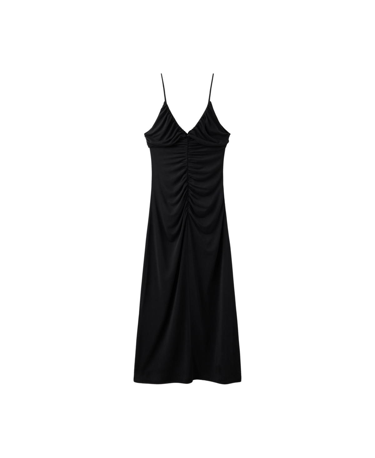Mango Women's V-Neck Ruched Midi Dress - Black