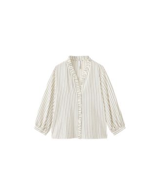 Women's Striped Ruffle-Detail V-Neck Long-Sleeve Blouse