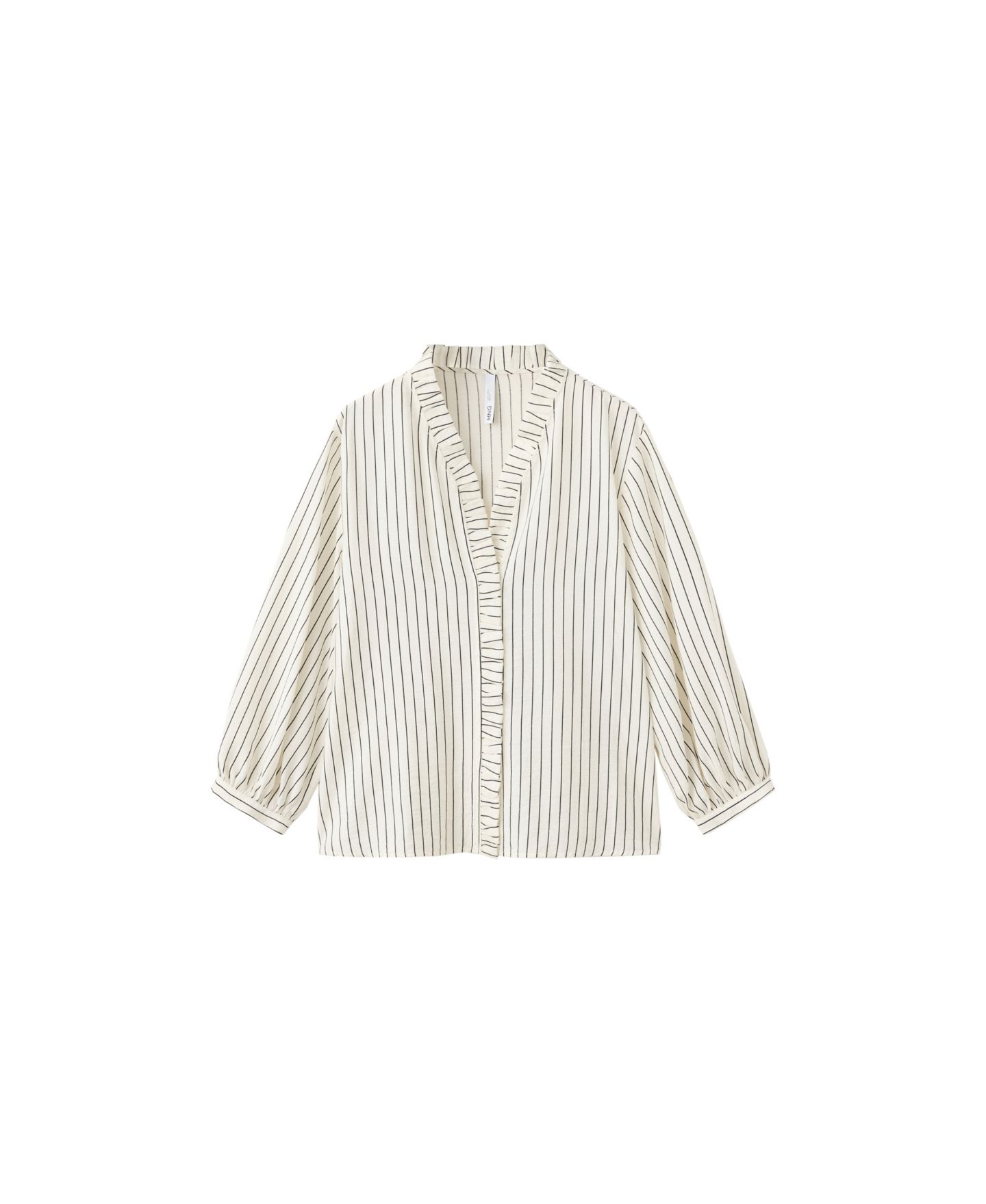 Женская блузка Mango Striped Ruffle-Detail V-Neck Long-Sleeve, цвет: Экрю — фото 1