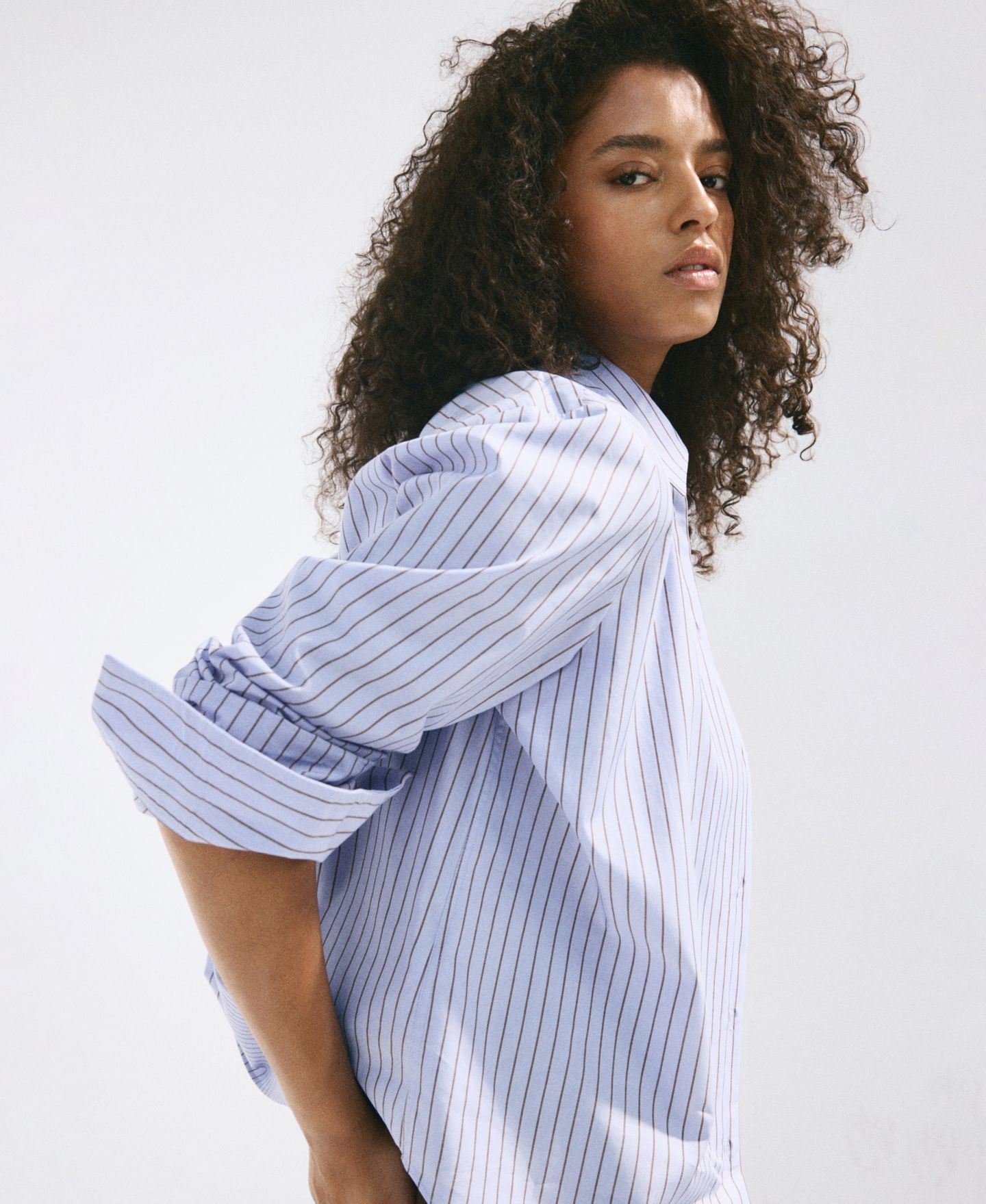 Женская рубашка Mango Pinstripe Button-Up, цвет: Синий — фото 6
