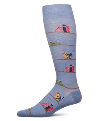 Men's Bookshelf Rayon Blend Compression Arch Support Knee-High Socks
