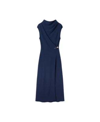Women's Jewel Detail Draped Midi Cowl Neck Dress