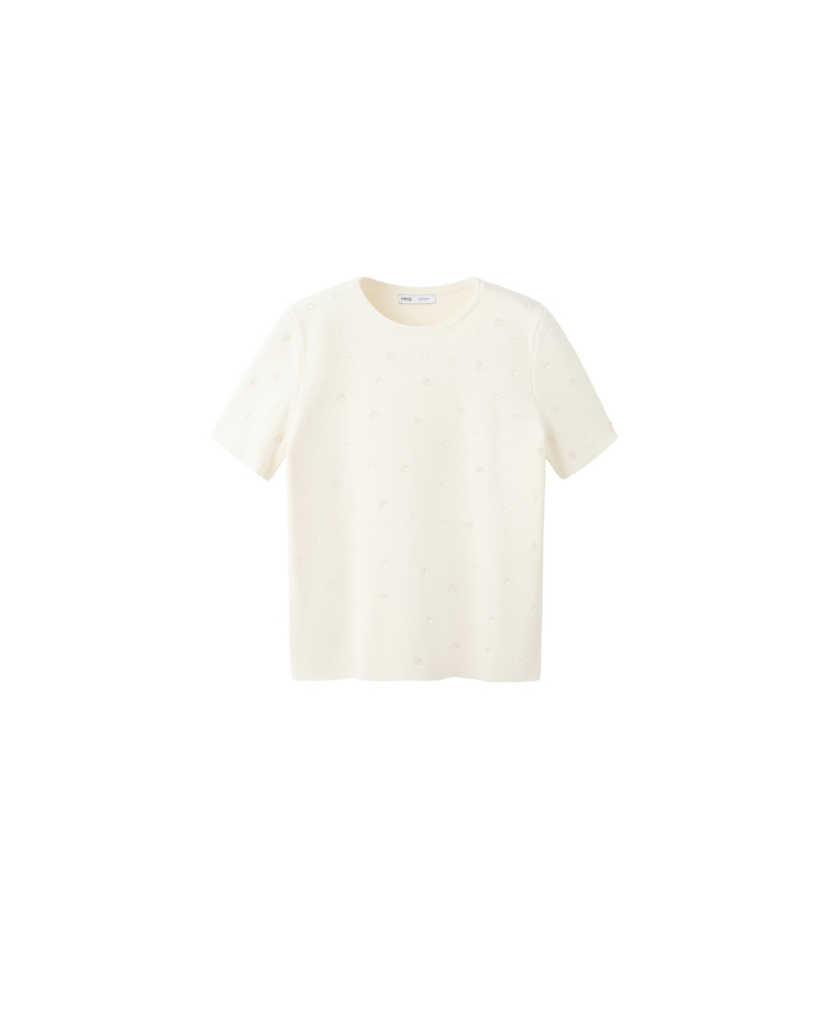 Mango Women's Beaded Crewneck Short-Sleeve Sweater - Ecru