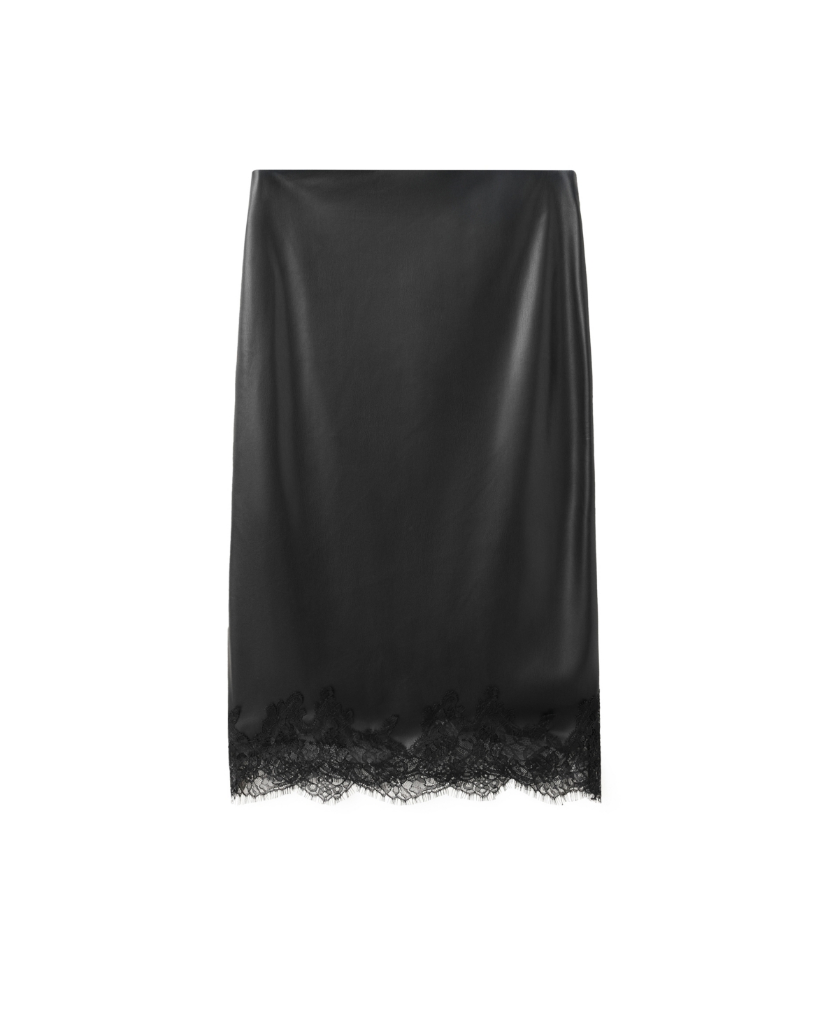 Mango Women's Lace-Detail Faux Leather Midi Skirt - Black