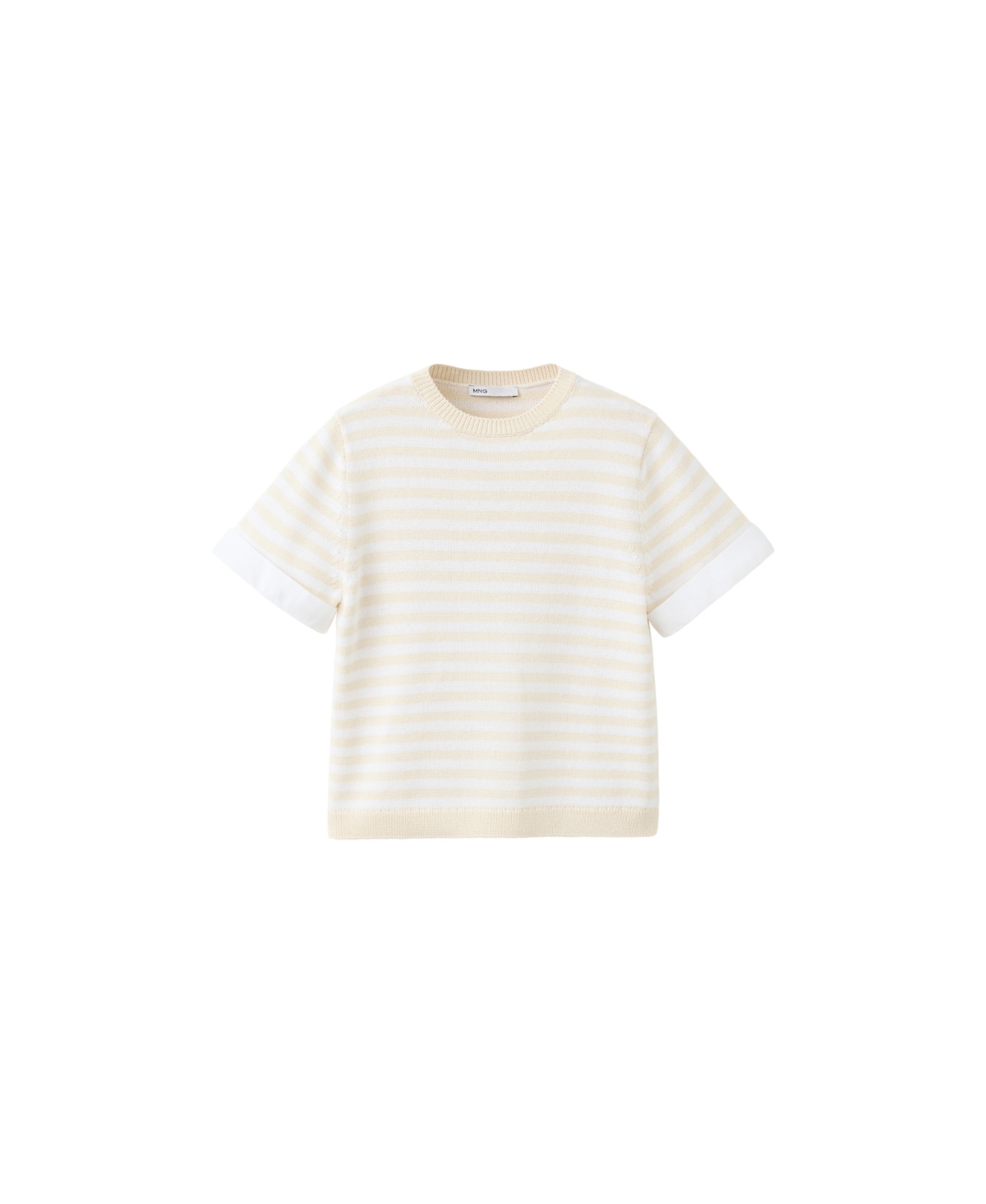 Mango Women's Striped Mixed-Material Short-Sleeve Crewneck Sweater - Ecru