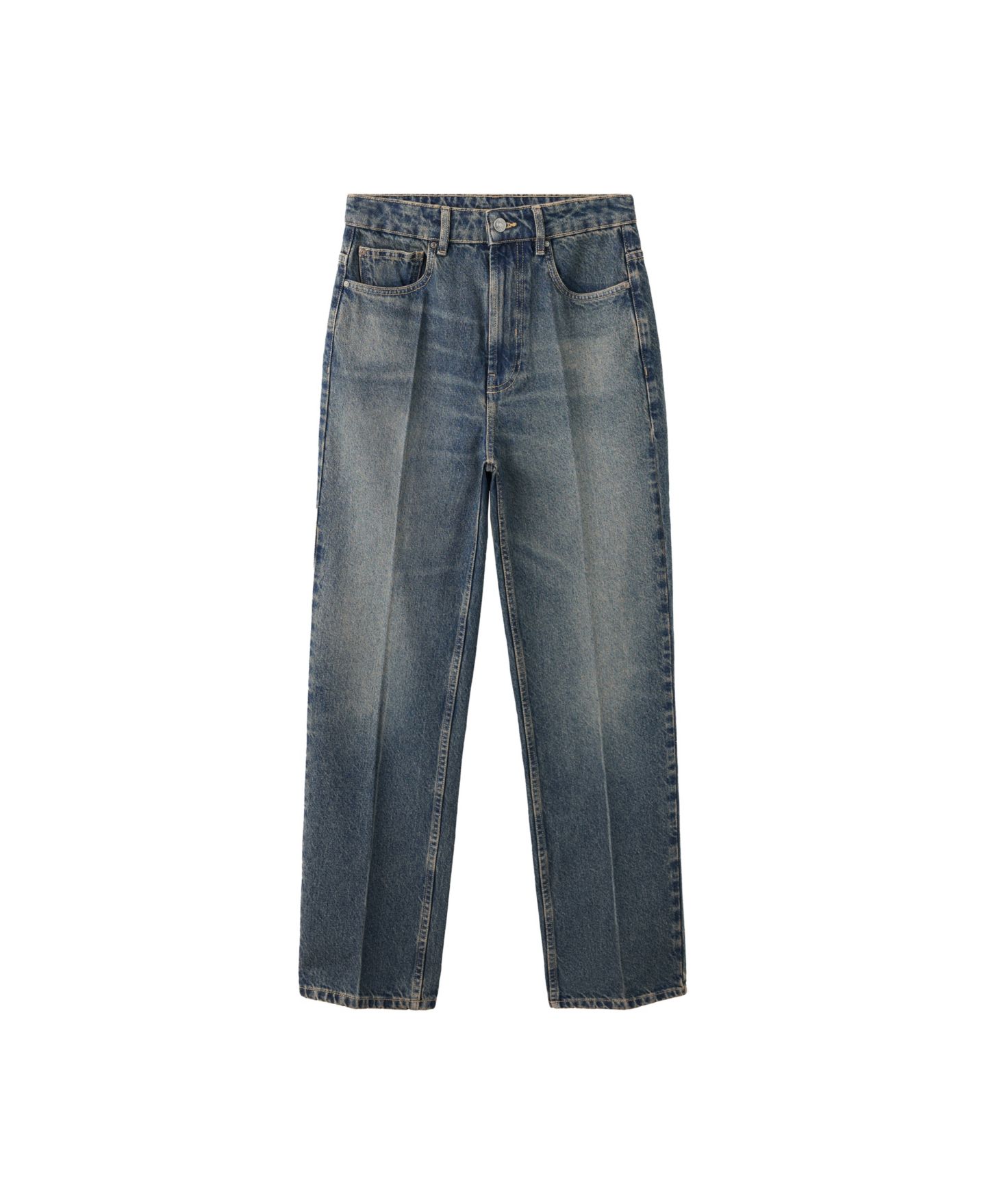 Женские джинсы Mango High-Waist Straight-Leg Denim, цвет: Тёмный винтажный синий — фото 1