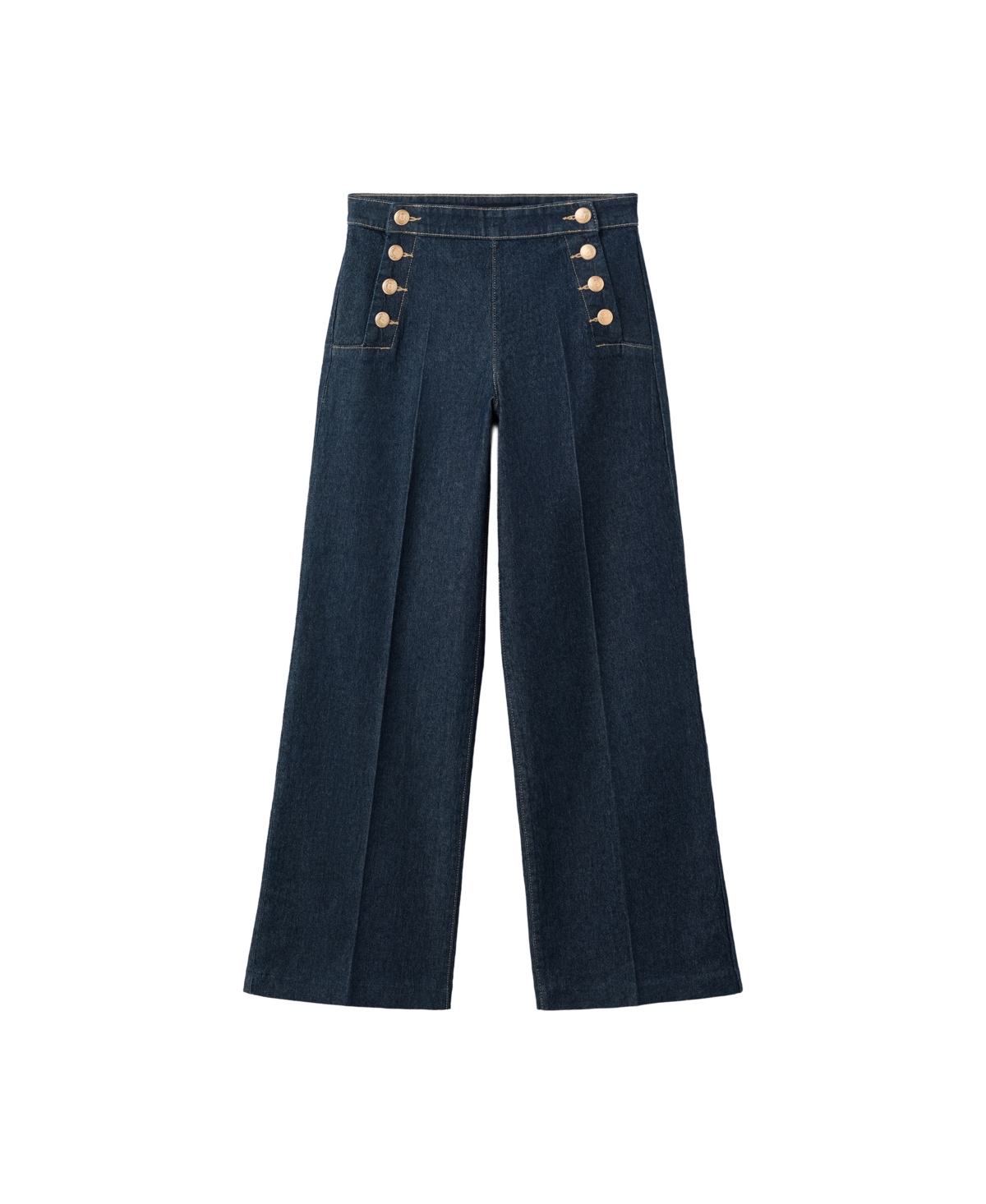 Mango Women's Emily Wide-Leg High-Rise Side-Buttons Jeans - Open Blue