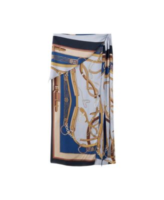 Women's Printed Knot-Detail Side-Slit Midi Skirt