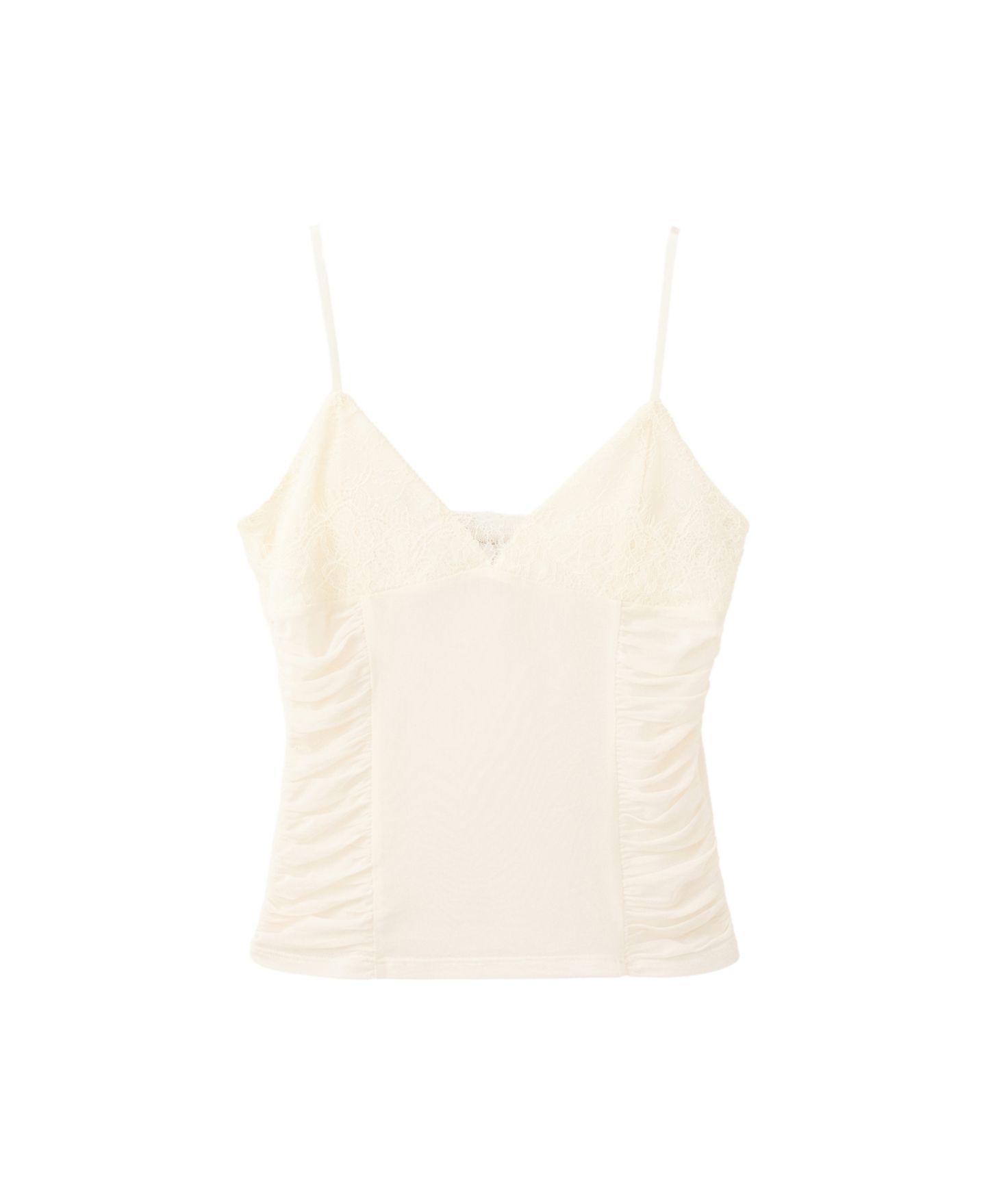Женский топ Mango Lace V-Neck Draped Camisole, цвет: Экрю — фото 1
