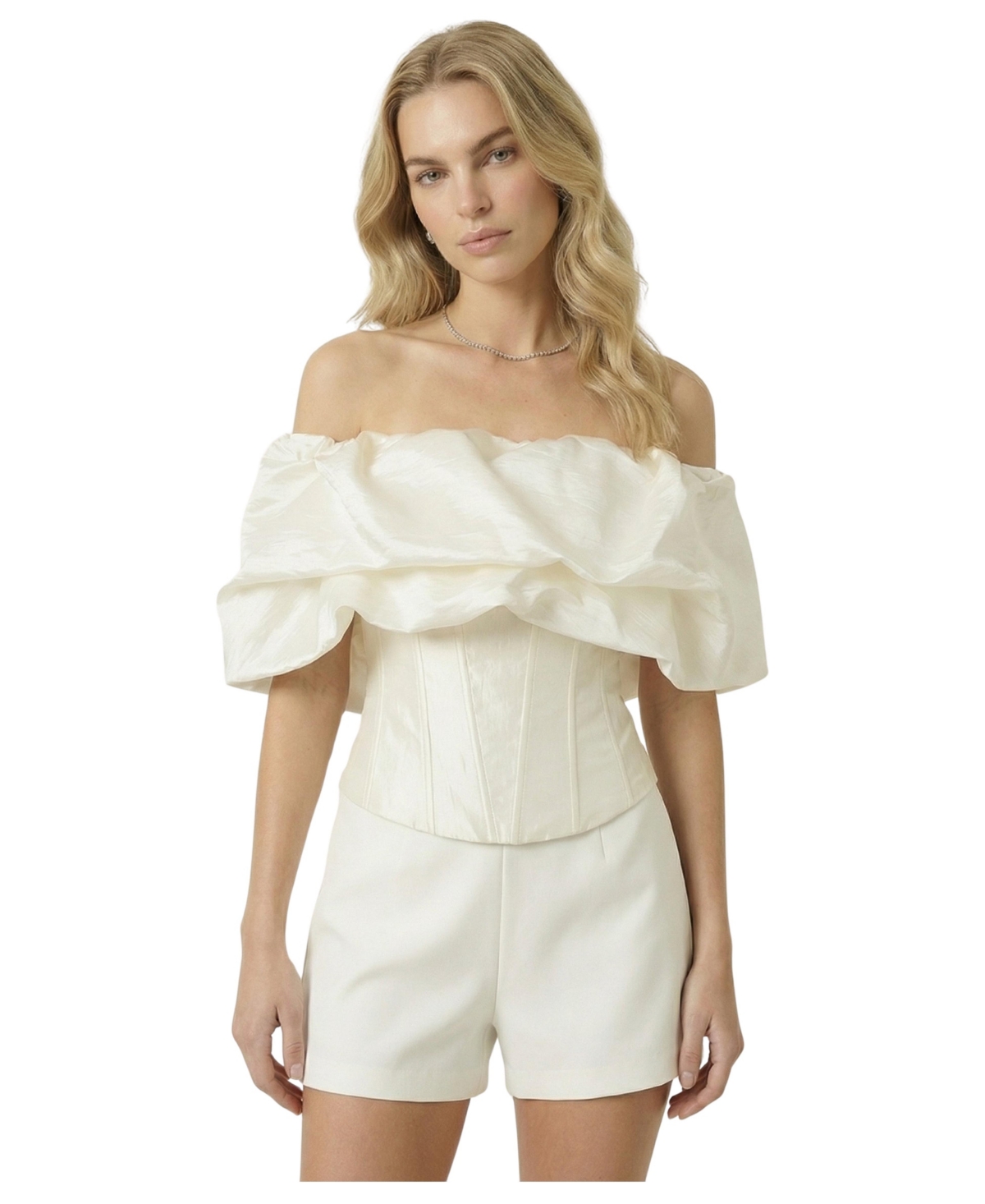 Modenaire Women's Off-The-Shoulder Ruffle Corset Top - White