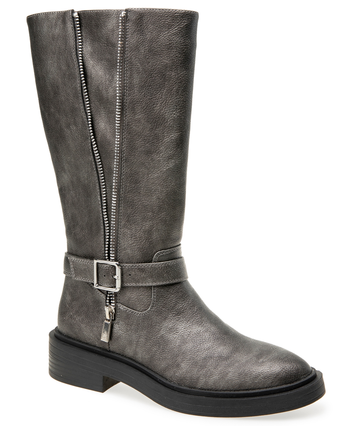 Kenneth Cole Reaction Women's Armie Moto Inspired Mid Calf Faux Leather Boots - Pewter
