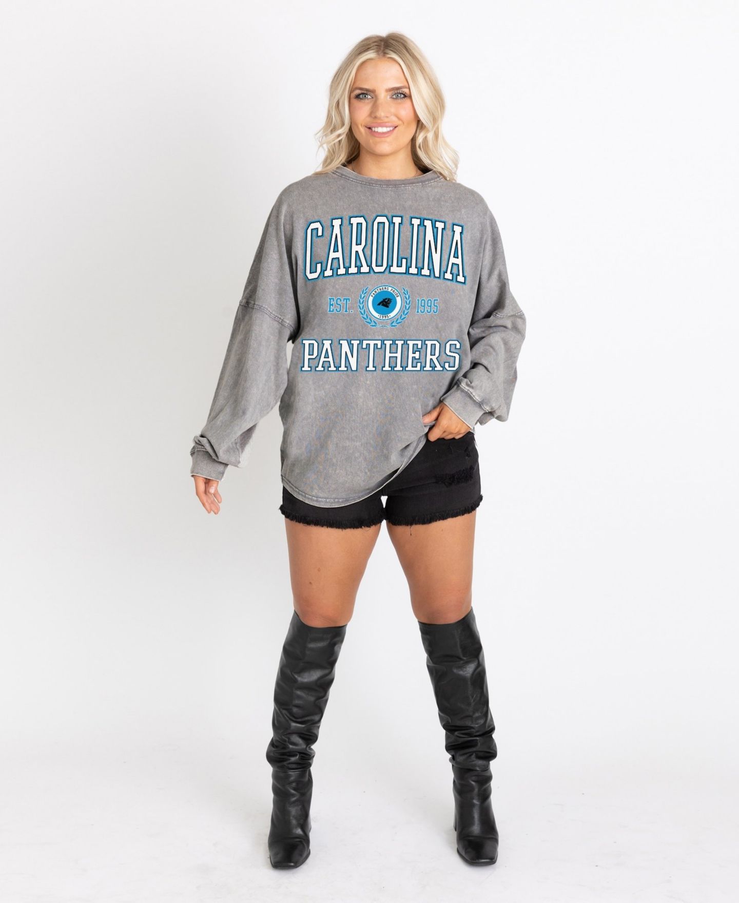 Женская футболка Gameday Couture Gray Carolina Panthers Oversized Final Score Snow Wash Long-Sleeve — фото 3