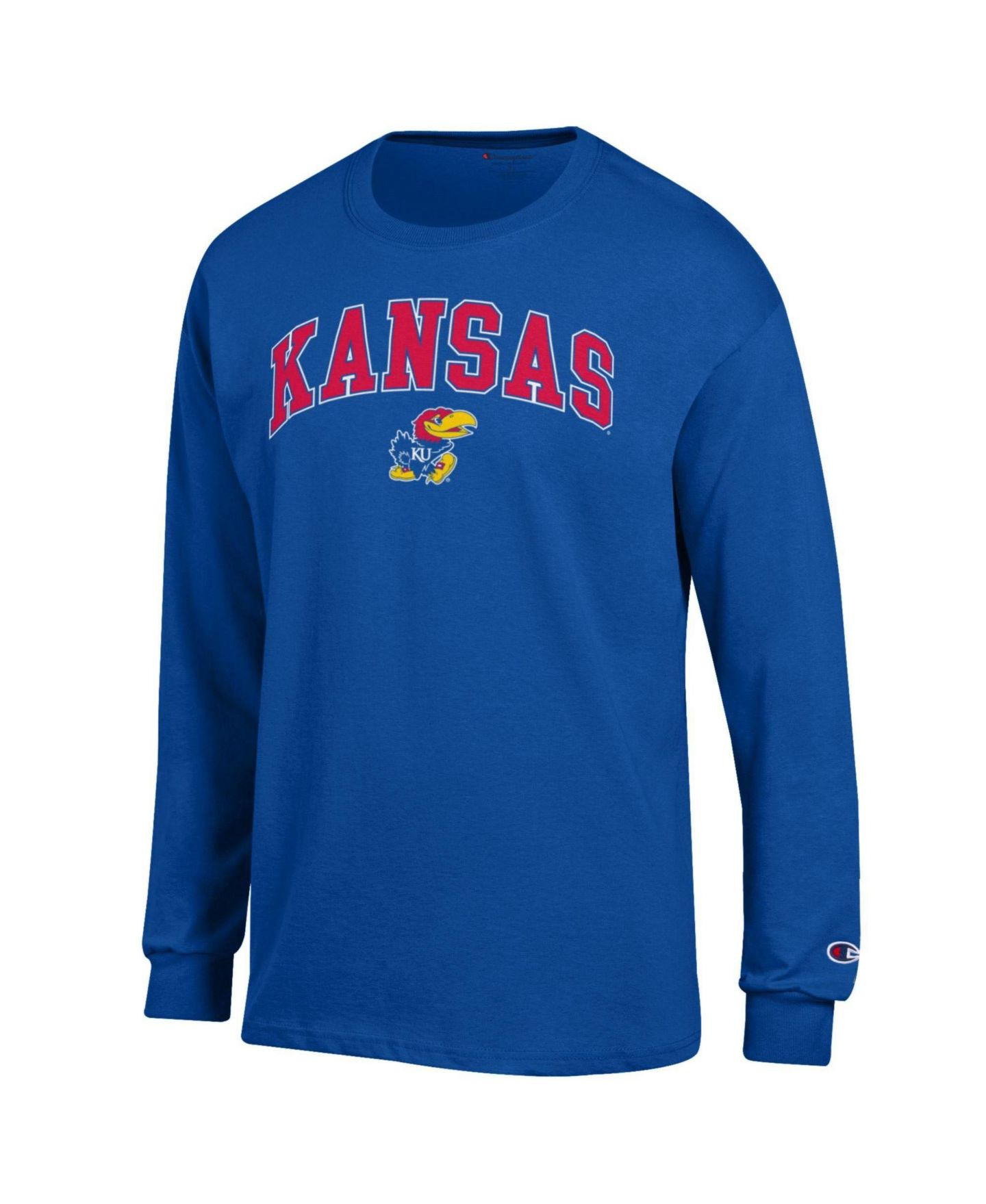 Мужская футболка Champion Royal Kansas Jayhawks Arch Over Logo Long-Sleeve — фото 2