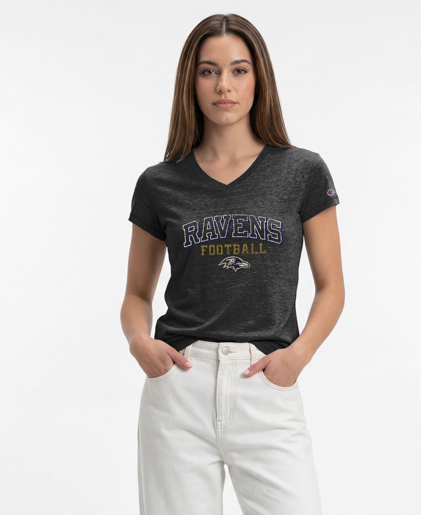 Женская футболка Champion Black Baltimore Ravens Triumph Tri-Blend V-Neck — фото 1