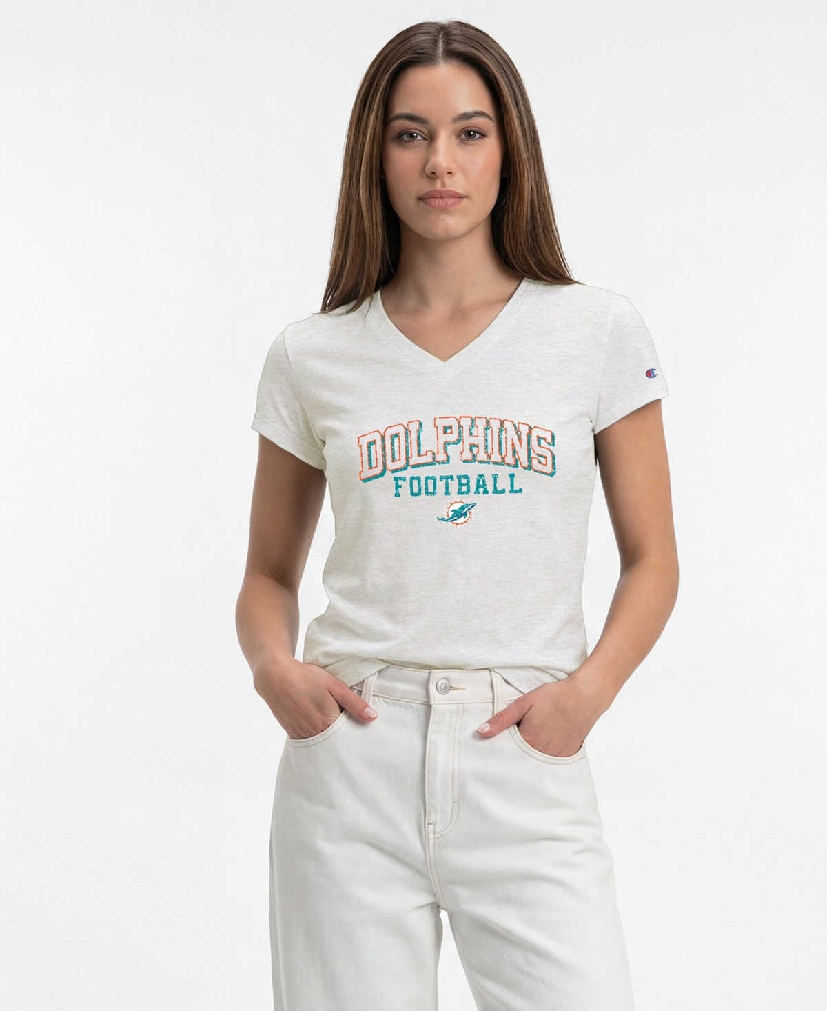 Champion Women's White Miami Dolphins Triumph Tri-Blend V-Neck T-Shirt - White