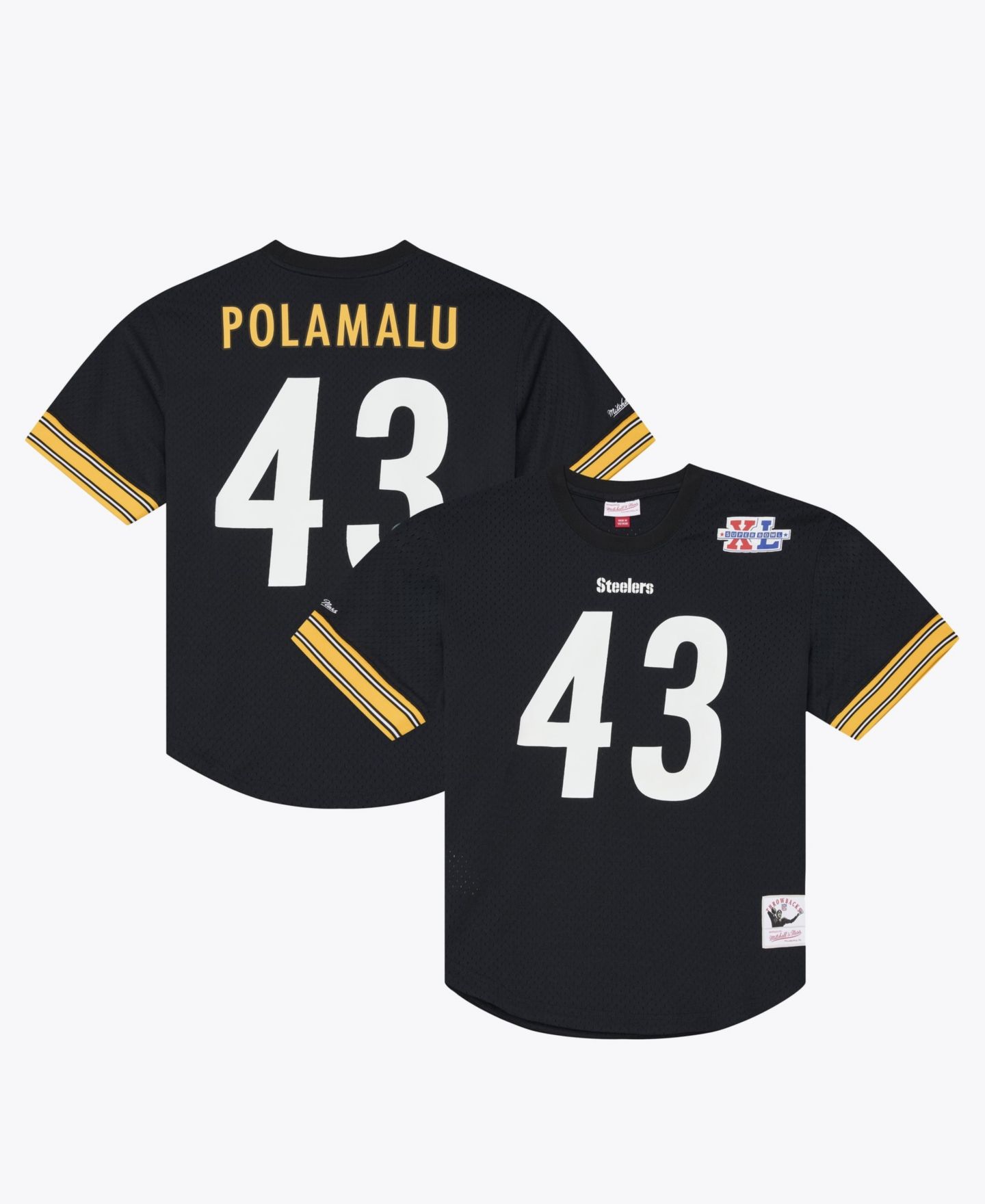 Мужской топ Mitchell & Ness Troy Polamalu Black Pittsburgh Steelers Retired Player Name & Number Mesh — фото 1