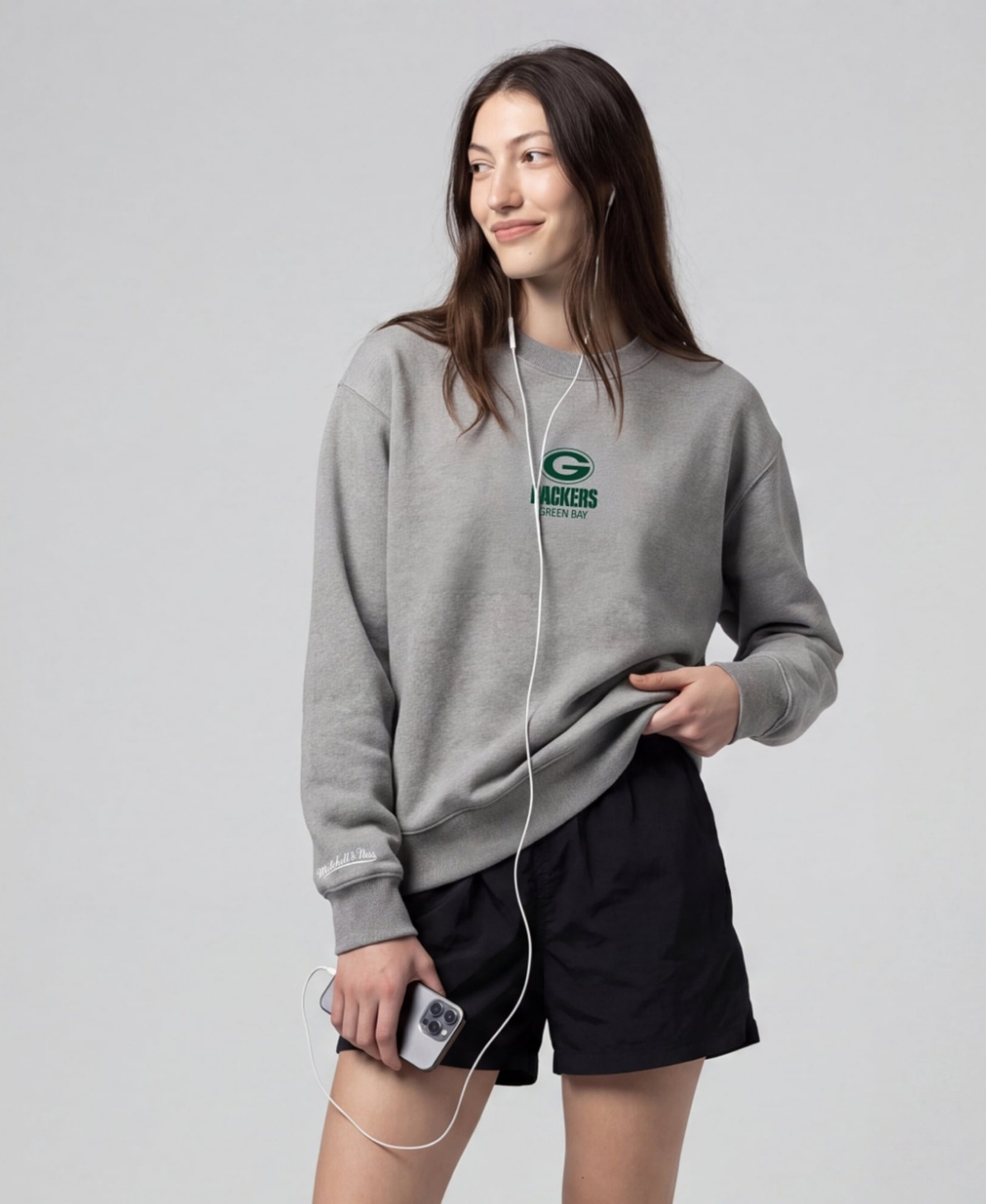 Mitchell & Ness Women's Mitchell Ness Gray Green Bay Packers Core Essentials Micro Logo Fleece Sweatshirt - Gray