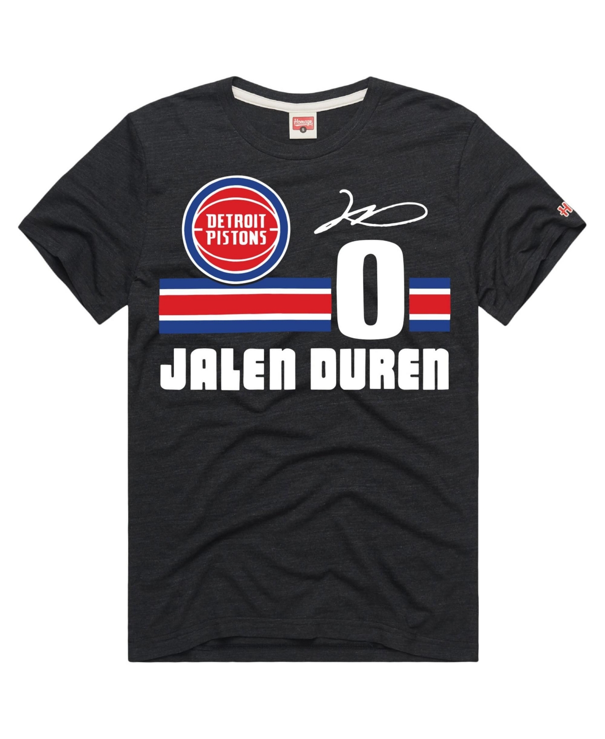 Homage Men's and Women's Jalen Duren Charcoal Detroit Pistons Jersey Remix Tri-Blend T-Shirt - Charcoal