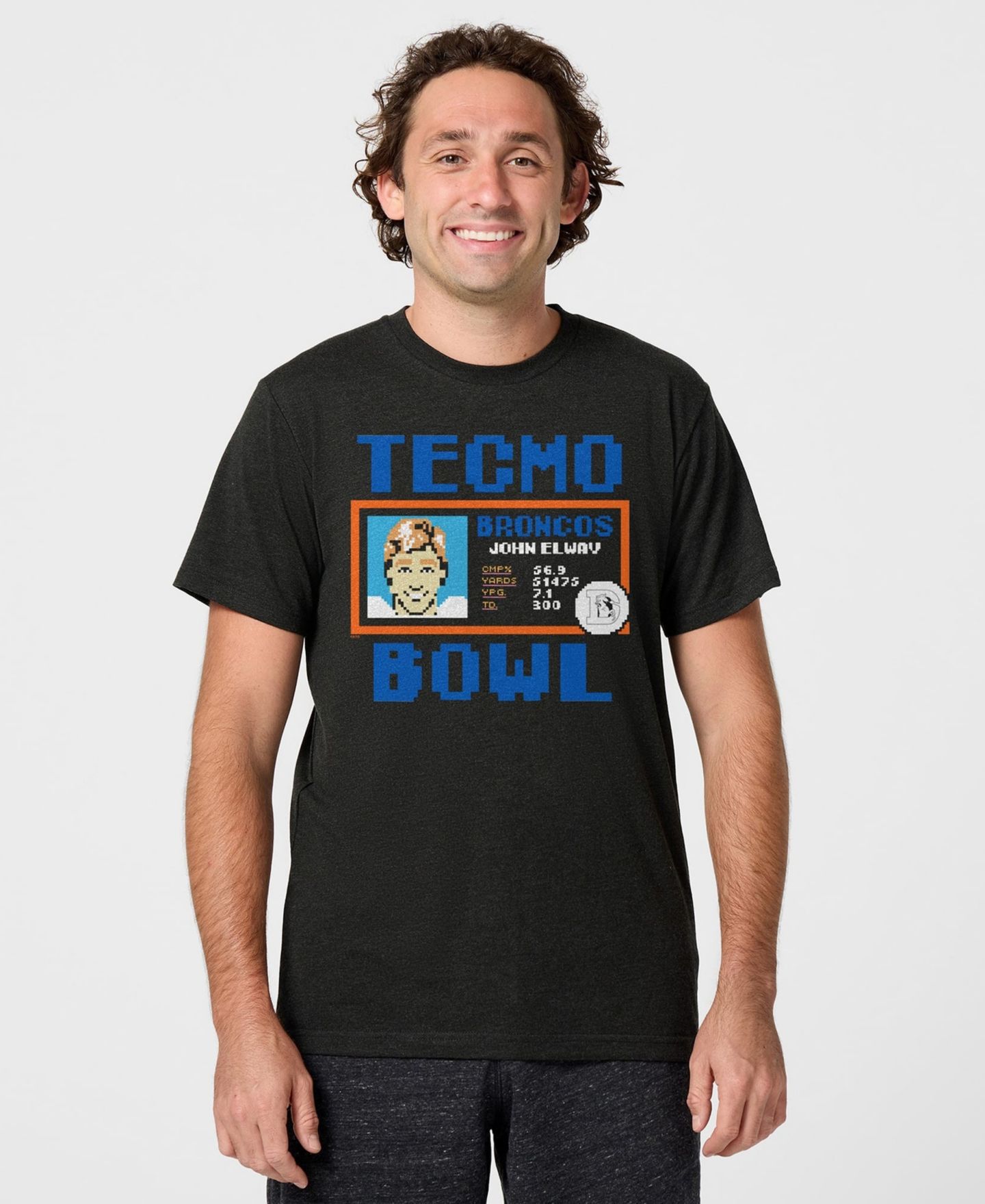 Футболка Homage John Elway Charcoal Denver Broncos Tecmo Bowl Retired Player Graphic Tri-Blend — фото 1