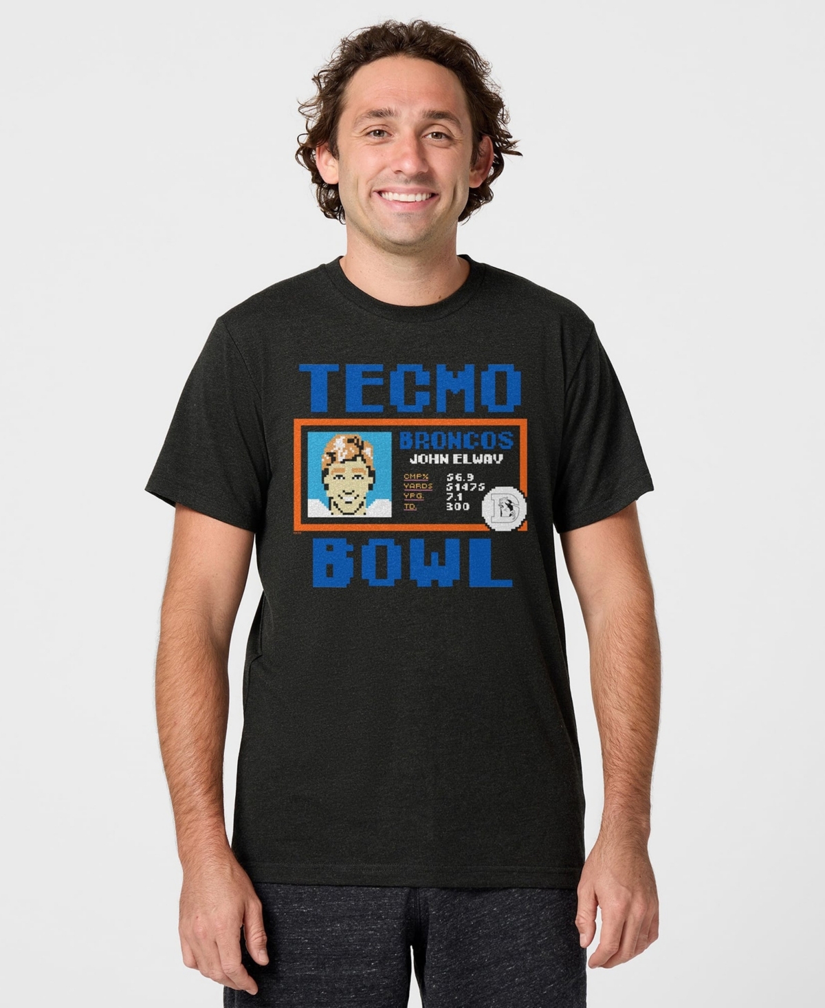 Homage Men's and Women's John Elway Charcoal Denver Broncos Tecmo Bowl Retired Player Graphic Tri-Blend T-Shirt - Charcoal