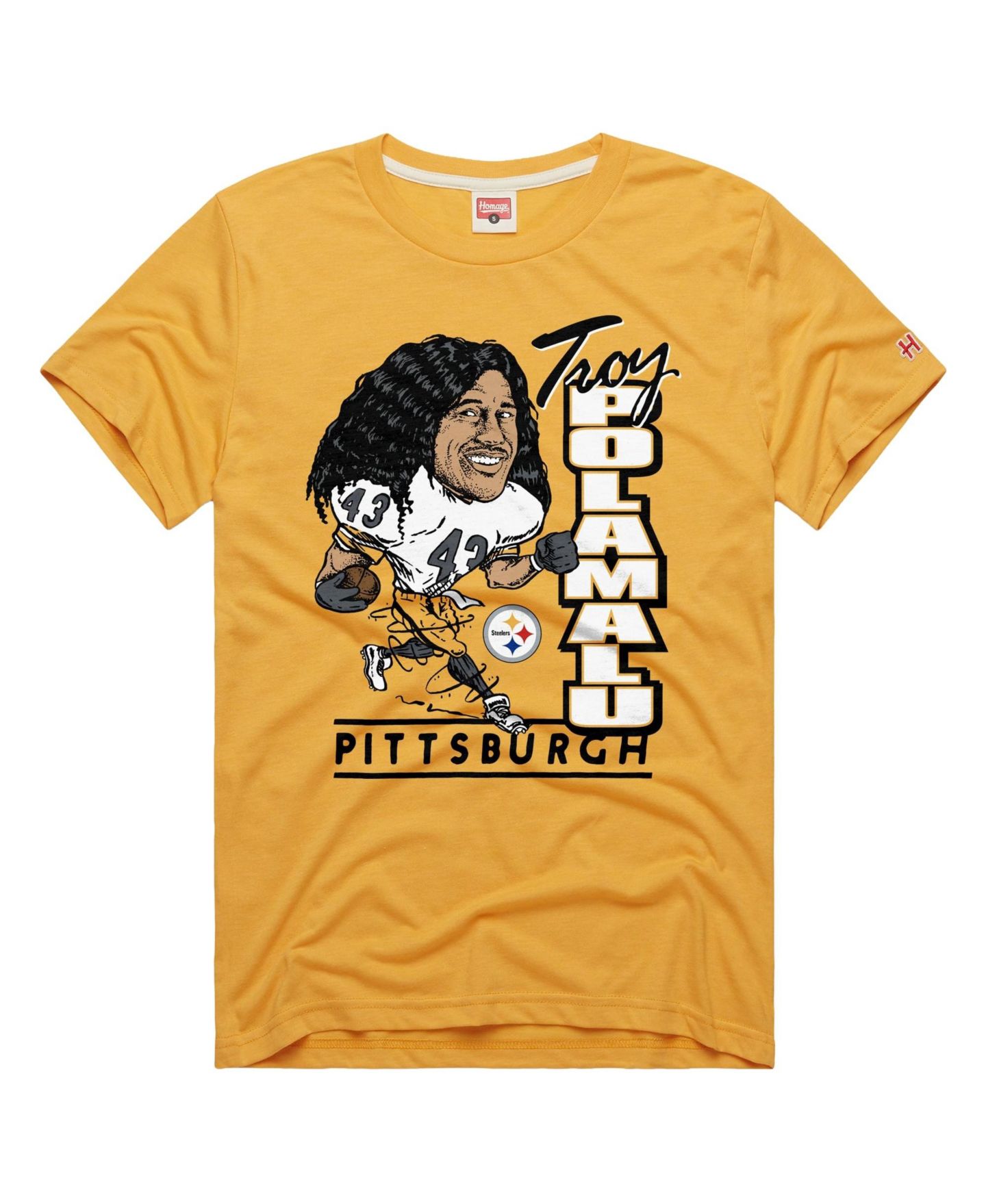Футболка Homage Troy Polamalu Gold Pittsburgh Steelers Caricature Player Graphic Tri-Blend — фото 2