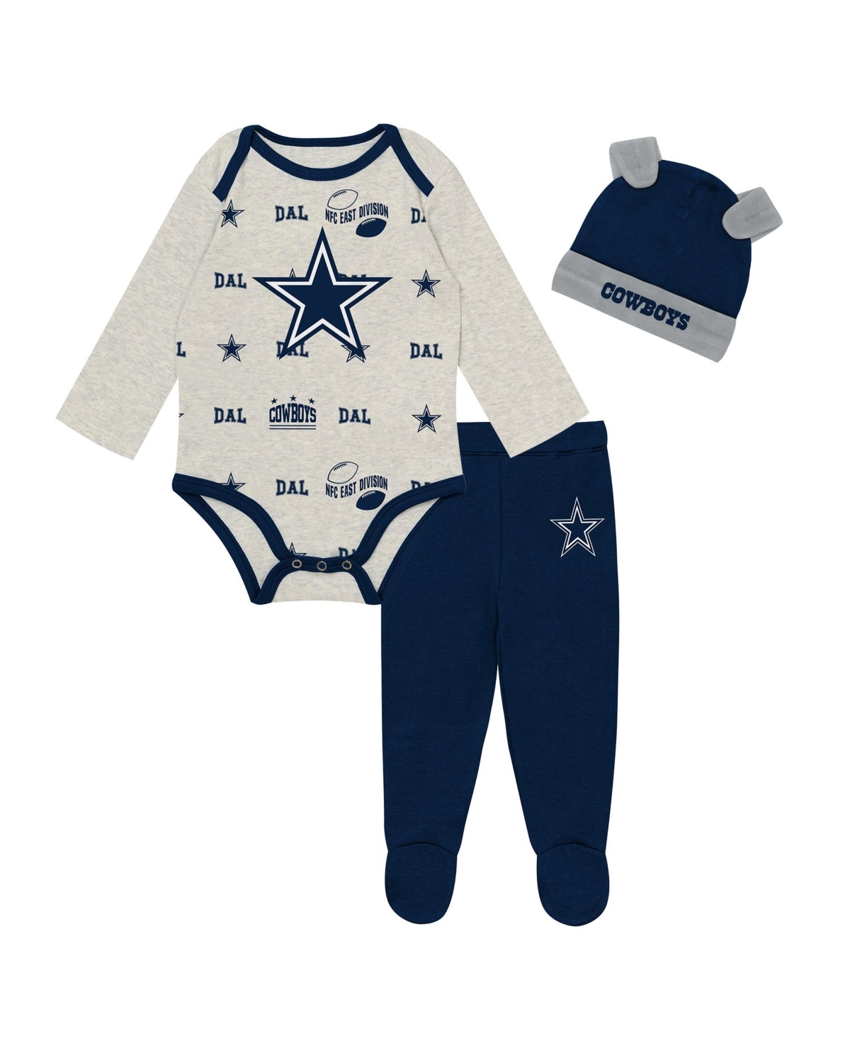 Outerstuff Baby Boys' and Girls' Natural Dallas Cowboys Huddles and Giggles 3-Piece Set - Natural, Navy
