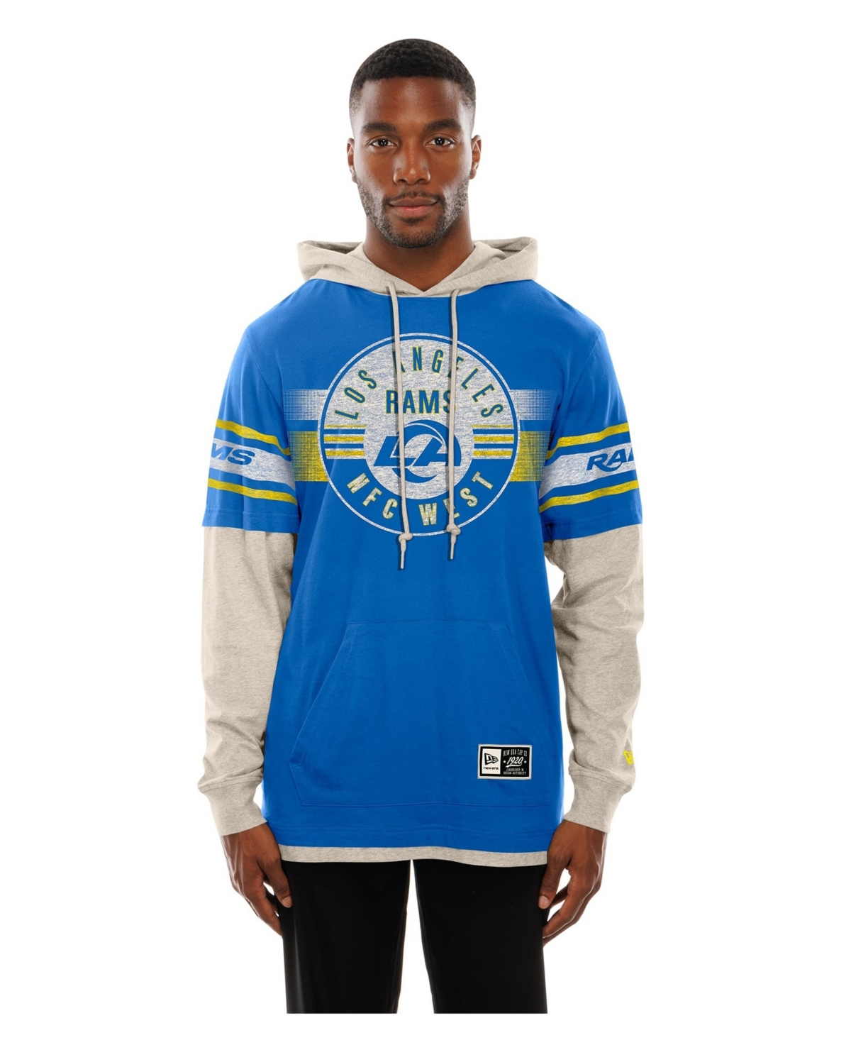 New Era Men's Royal Los Angeles Rams Twofer Layered Long-Sleeve Hooded T-Shirt - Royal
