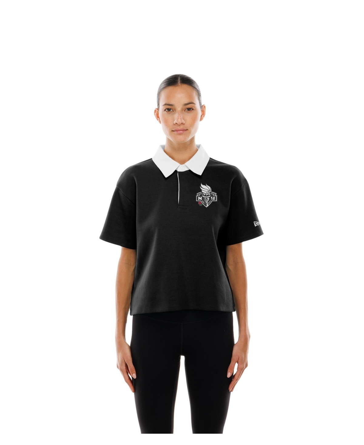 New Era Women's Black New York Liberty Throwback Boxy Cropped Polo Shirt - Black