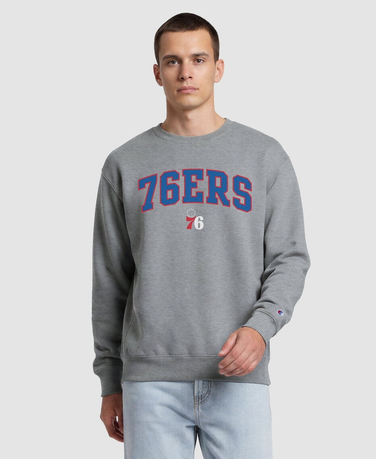 Champion Men's Gray Philadelphia 76ers Contrast Crewneck Sweatshirt - Gray, Royal