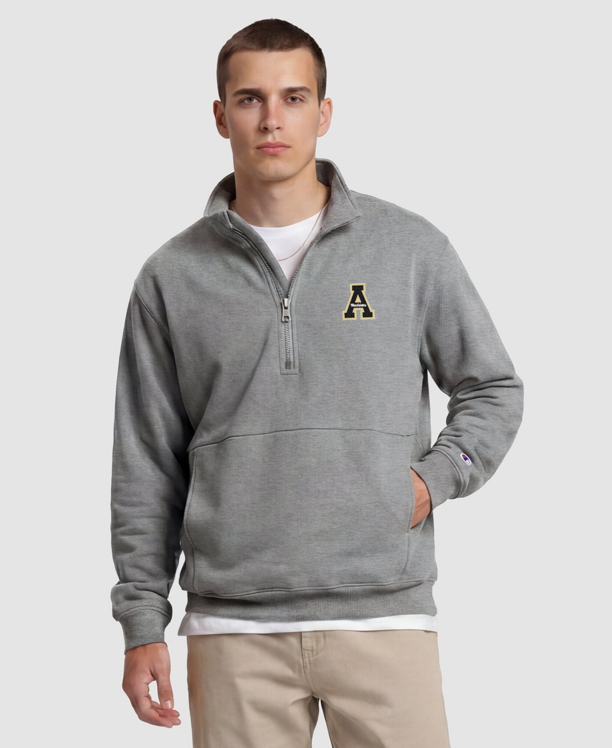 Champion Men's Heather Gray Appalachian State Mountaineers Quarter-Zip Fleece Pullover - Heather Gray, Black