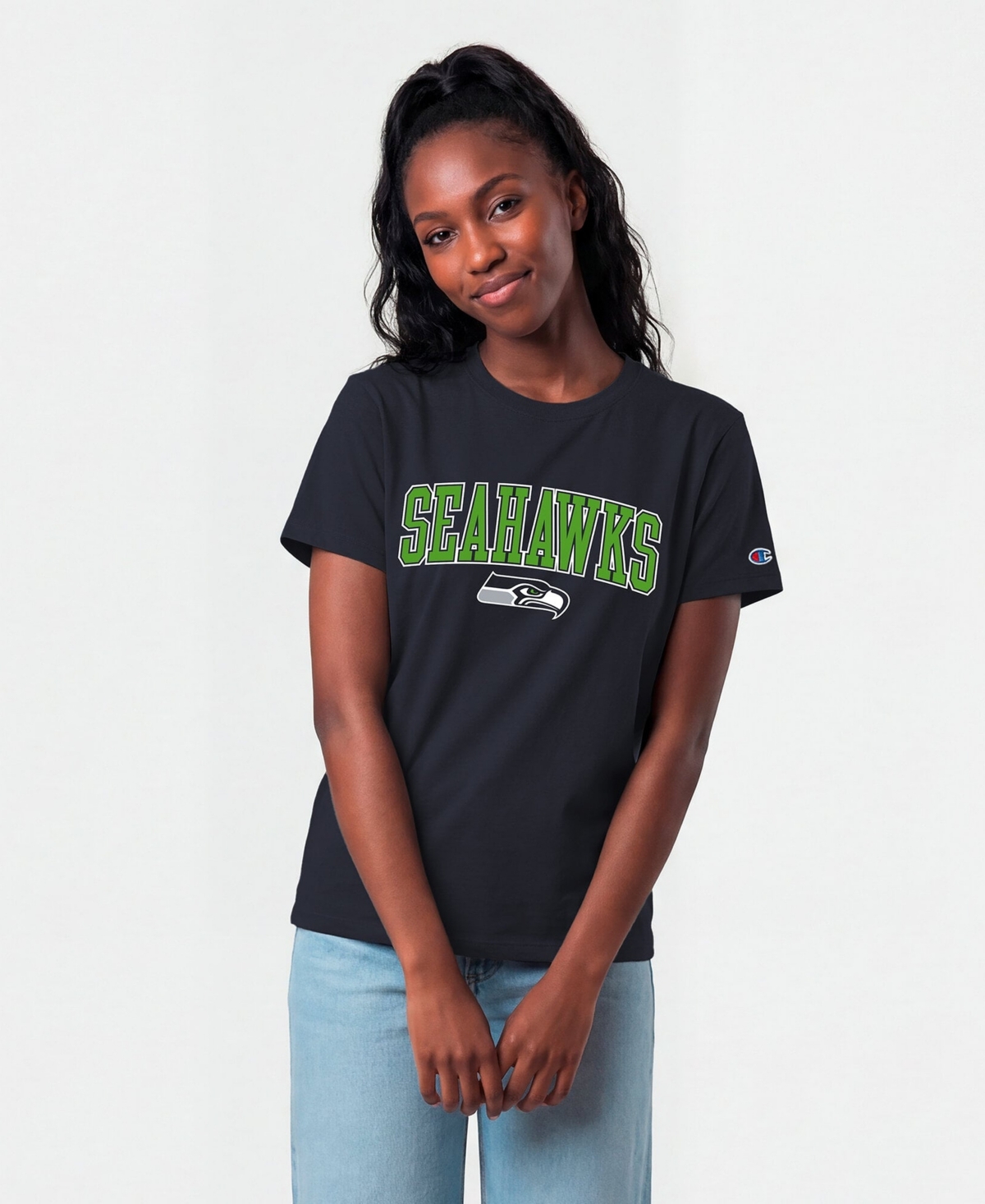 Champion Women's College Navy Seattle Seahawks Arched Over Logo T-Shirt - College Navy