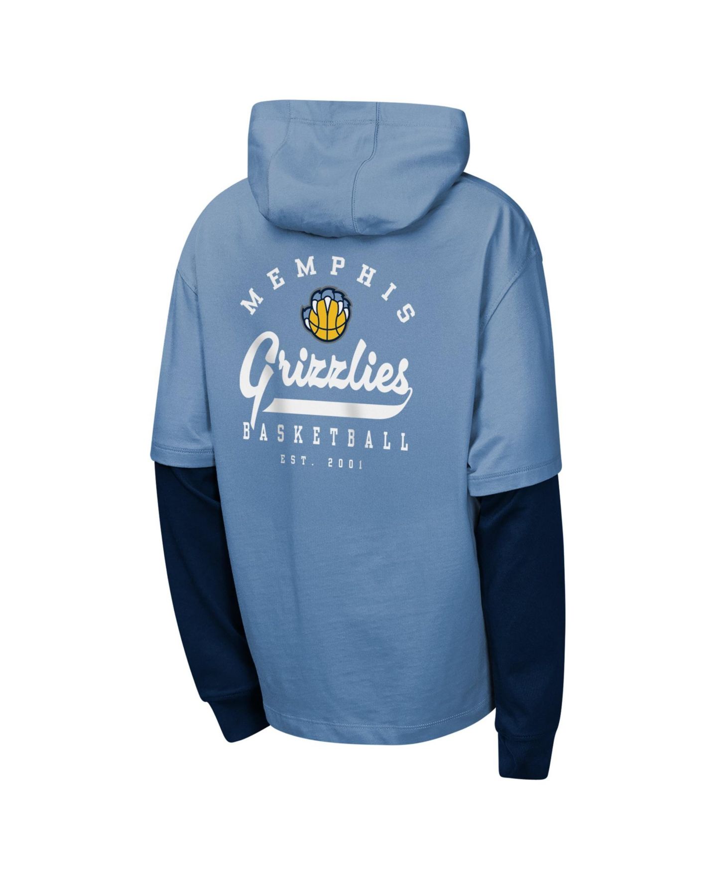 Детская футболка Outerstuff Blue Memphis Grizzlies Double Nickel Oversized Faux 2fer Hooded — фото 3