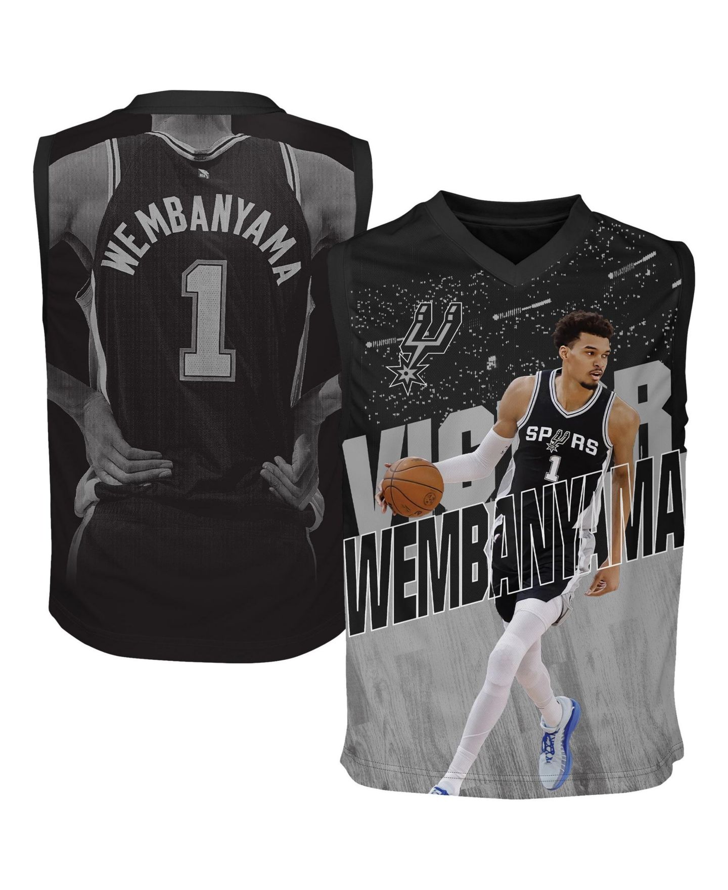 Детский топ Outerstuff Victor Wembanyama Black San Antonio Spurs Icon Play Jersey — фото 1