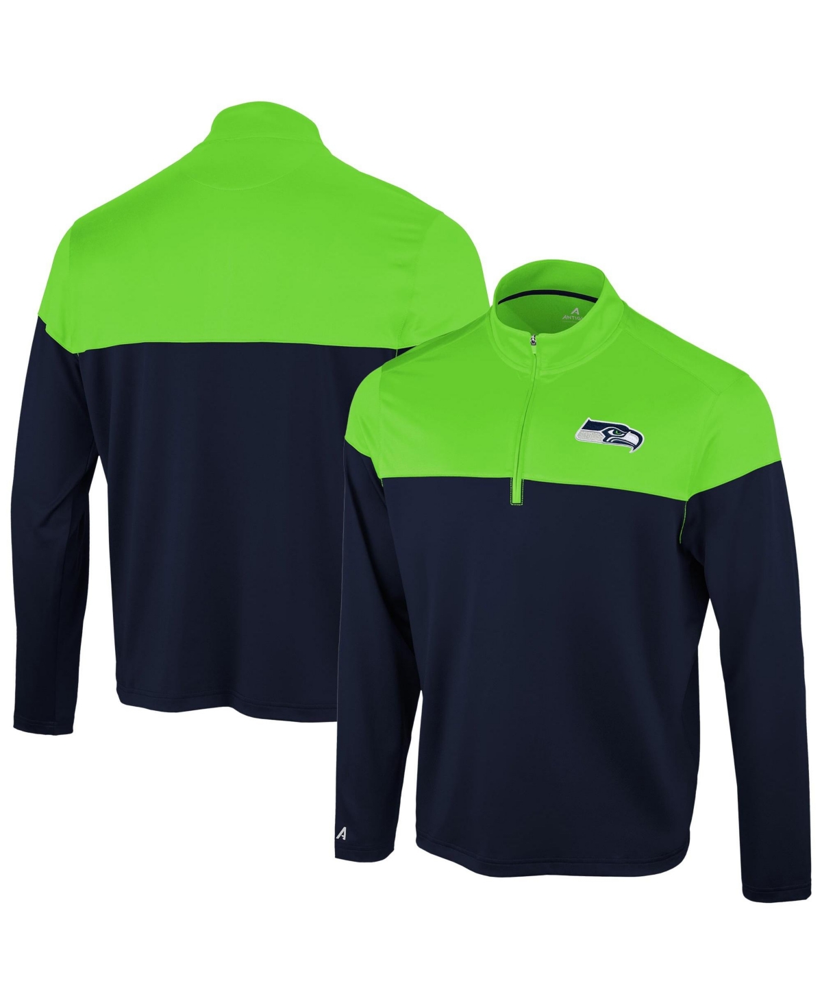 Antigua Men's College Navy/Neon Green Seattle Seahawks Hinder Quarter-Zip Pullover - College Navy, Neon Green