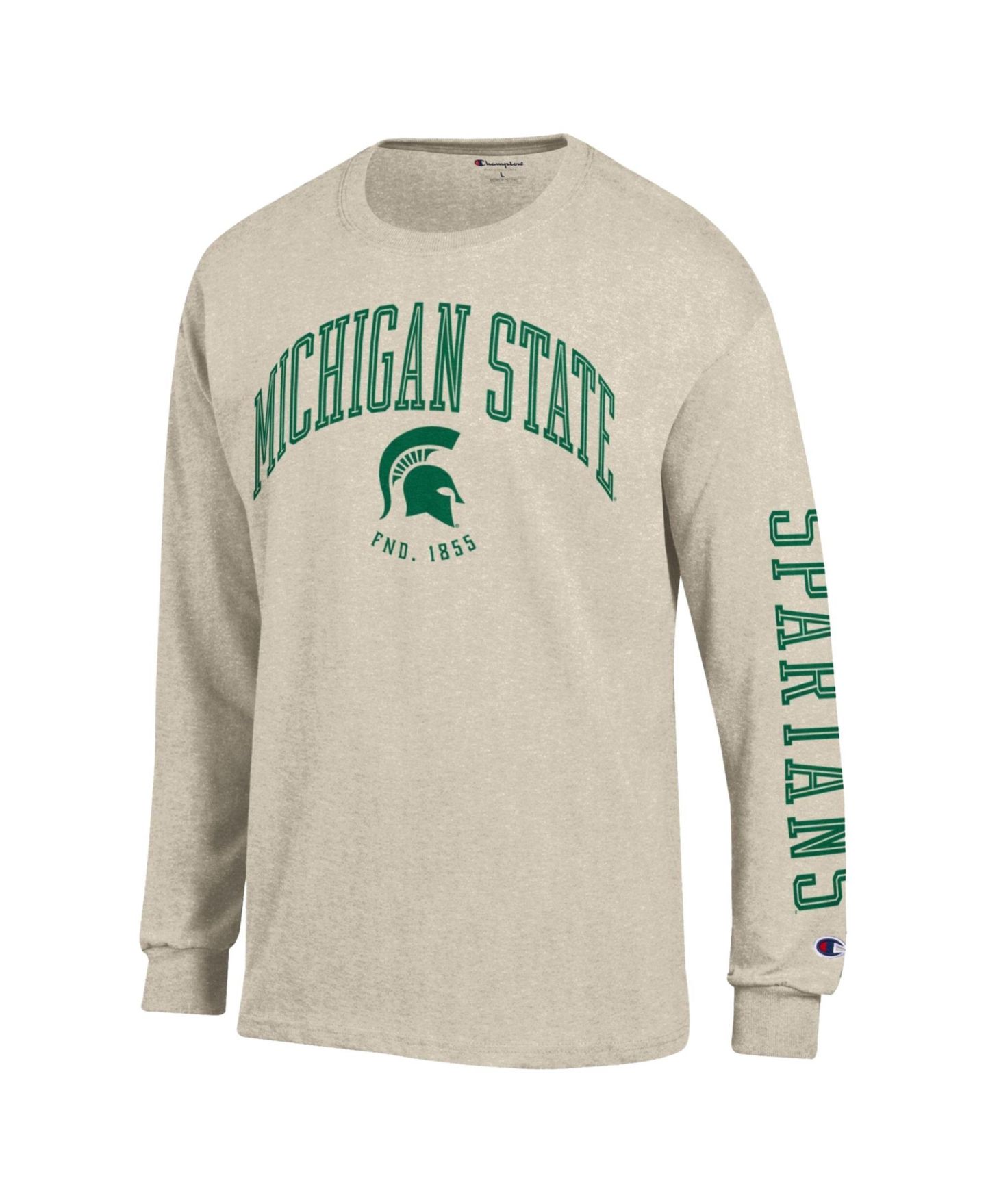 Мужская футболка Champion Heather Oatmeal Michigan State Spartans Neutral Arch Long-Sleeve — фото 2